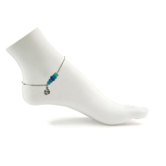 Anklet Sea Glass Metal Crab Detail Ankle Bracelet - Picture 2 of 7